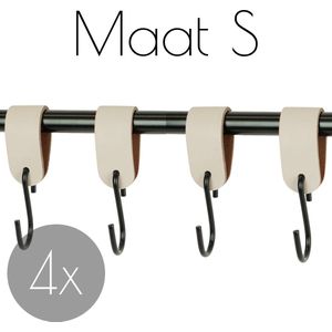 4x S-haak hangers - Handles and more® | CREME - maat S (Leren S-haken - S haken - handdoekkaakje - kapstokhaak - ophanghaken)