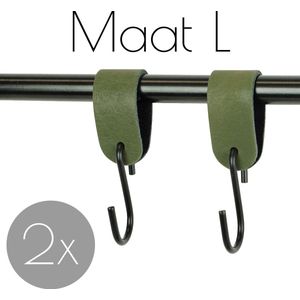 2x Leren S-haak hangers - Handles and more® | KAKI - maat L (Leren S-haken - S haken - handdoekkaakje - kapstokhaak - ophanghaken)