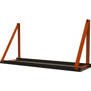 Handles and more -  Stalen wandplank zwart 70cm + leren plankdragers Suede Brick