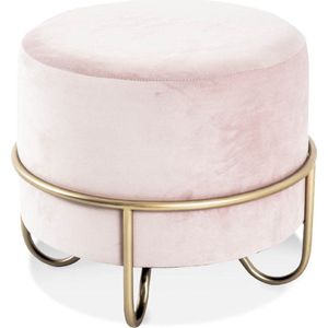 Hocker Fluweel Rose Staal Goud Rond 43x40x43cm