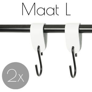 2x Leren S-haak hangers - Handles and more® | WIT - maat L (Leren S-haken - S haken - handdoekkaakje - kapstokhaak - ophanghaken)