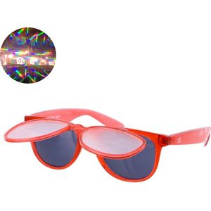 TWINKLERZ® - Space Zonnebril Klepje - Spacebril - Caleidoscoop Bril - Diffractie Bril - Transparant Rood