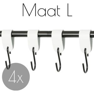 4x Leren S-haak hangers - Handles and more® | WIT - maat L (Leren S-haken - S haken - handdoekkaakje - kapstokhaak - ophanghaken)