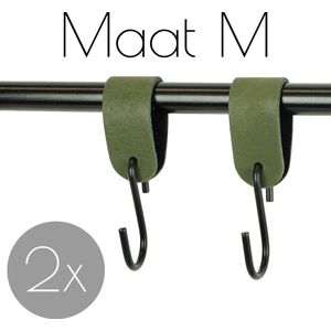 2x Leren S-haak hangers - Handles and more® | KAKI - maat M  (Leren S-haken - S haken - handdoekkaakje - kapstokhaak - ophanghaken)