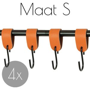 4x S-haak hangers - Handles and more® | ORANJE - maat S (Leren S-haken - S haken - handdoekkaakje - kapstokhaak - ophanghaken)