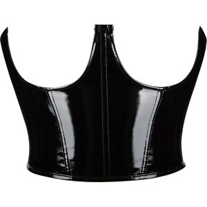 PVC/LAKLOOK OPEN CUP UNDERBUST CORSET BUSTIER - ZWART/M