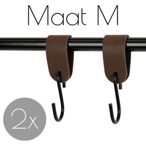 2x Leren S-haak hangers - Handles and more® | DONKERBRUIN - maat M  (Leren S-haken - S haken - handdoekkaakje - kapstokhaak - ophanghaken)