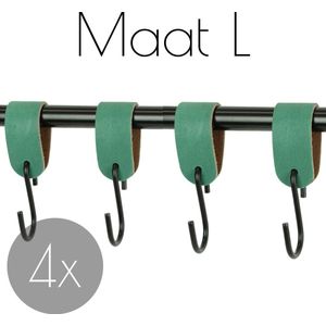 4x Leren S-haak hangers - Handles and more® | ZEEGROEN - maat L (Leren S-haken - S haken - handdoekkaakje - kapstokhaak - ophanghaken)