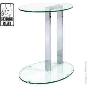 Bijzettafel gehard 8mm veiligheids glas | ruim 7kg Ovaal glazen bijzet tafel | Strak stoer ovale designer tafel op krasvrije voetjes |45x35x50cm