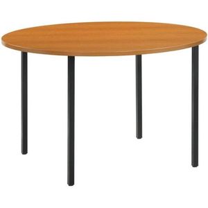 Ronde tafel - vergadertafel - voor kantoor - 120 cm rond - blad bruin eiken - aluminium onderstel - eenvoudig zelf te monteren
