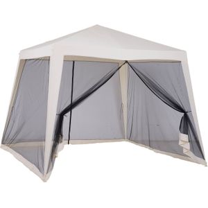 Tuinpaviljoen - Paviljoen - Partytent - 4 Klamboe mesh zijwanden - 3 x 3 m - Beige