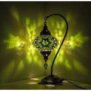 Mozaïek Lamp - Oosterse Lamp - Turkse Lamp - Tafellamp - Marokkaanse Lamp - Boogmodel - Ø 14 cm - Hoogte 42 cm - Handgemaakt - Authentiek - Groen