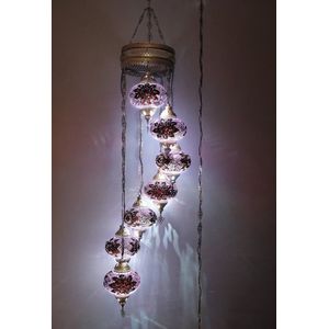 Turkse Lamp - Hanglamp - Mozaïek Lamp - Marokkaanse Lamp - Oosters Lamp - Authentiek - Handgemaakt- Kroonluchter- paars - 7 bollen