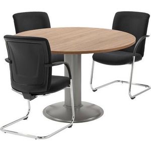 Vergadertafel - Ronde tafel - vergadertafel - voor kantoor - 120 cm rond - blad natuur eiken - aluminium onderstel - eenvoudig zelf te monteren