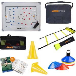 Voetbal trainingsmateriaal - Tactiekbord 45x60 met tas - Pionnen - Loopladder - Trainingshoedjes - Oefeningen boek