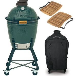 Big Green Egg Medium - met onderstel, acacia zijplankjes en hoes