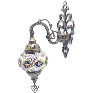 Oosterse Lamp – Wandlamp - Mozaïek Lamp - Turkse Lamp - Marokkaanse Lamp - Ø 15 cm - Hoogte 28 cm - Handgemaakt - Authentiek - Wit