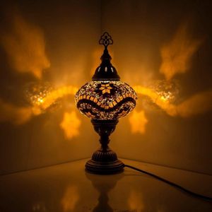 Mozaïek Lamp - Oosterse Lamp - Turkse Lamp - Tafellamp - Marokkaanse Lamp - Ø 19 cm - Hoogte 34 cm - Handgemaakt - Authentiek - Geel