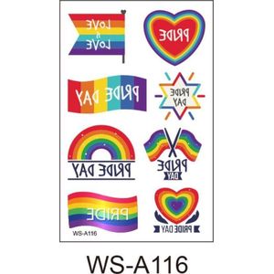 LGBT Pride Month Regenboog gay pride kleuren neptattoos 2 vellen-regenboog vlag-Carnaval-Plak tattoo-tattoo stickers-Regenboogvlag LGBT Pride Month-WS-A116