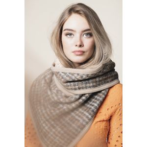 Liva Stolt sjaal, bruine beige ruit wol. sjaal dames winter