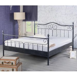 Bed Box Wonen - Virginia metalen bed - Zwart/Zilver - 180x200