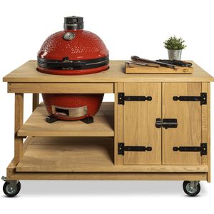 Eiken tafel met kast + Kamado Joe Classic of Big Joe