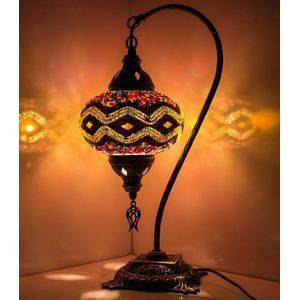 Mozaïek Lamp - Oosterse Lamp - Turkse Lamp - Tafellamp - Marokkaanse Lamp - Boogmodel - Ø 15 cm - Hoogte 42 cm - Handgemaakt - Authentiek - Multi Kleur