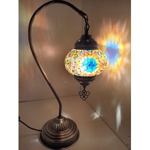 Mozaïek Lamp - Oosterse Lamp - Turkse Lamp - Tafellamp - Marokkaanse Lamp - Boogmodel - Ø 15 cm - Hoogte 42 cm - Handgemaakt - Authentiek - Multi kleur
