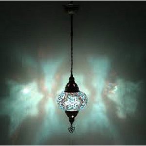 Hanglamp  Mozaïek Lamp Oosterse  Turkse  Marokkaanse Lamp Ø 13 cm Hoogte 53 cm  Handgemaakt  Blauw