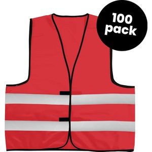 100-pack rode veiligheidshesjes - Veiligheidsvesten rood - Veiligheidshesjes volwassenen - Hesjes evenementen - Hesjesfabriek