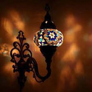 Oosterse Lamp – Wandlamp - Mozaïek Lamp - Turkse Lamp - Marokkaanse Lamp - Ø 15 cm - Hoogte 28 cm - Handgemaakt - Authentiek - Blauw & Wit