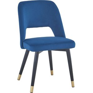 HTfurniture-Cave Blue Velvet Dining Chair with Black Leg and Gold Tips-Set of 2