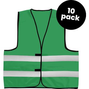 10-pack groene veiligheidshesjes - Veiligheidsvesten groen - Veiligheidshesjes volwassenen - Hesjes evenementen - Hesjesfabriek