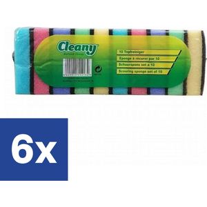 Cleany Gekleurde Schuurspons - 6 x 10 Sponsjes