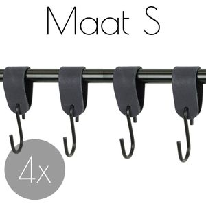 4x S-haak hangers - Handles and more® | NAVY - maat S (Leren S-haken - S haken - handdoekkaakje - kapstokhaak - ophanghaken)