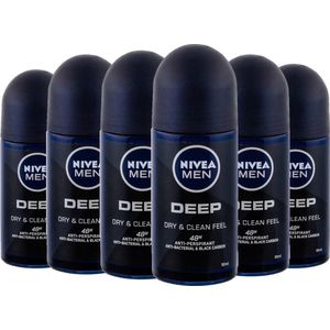 Nivea Men Deep Black Carbon Deo Roll On - 6 x 50 ml