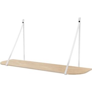 Leren plankdragers 'smal' - Handles and more® - WIT - 100% leer - set van 2 / excl. plank (leren plankdragers - plankdragers banden - leren plank banden)