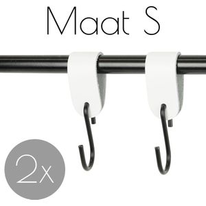 2x Leren S-haak hangers - Handles and more® | WIT - maat S (Leren S-haken - S haken - handdoekkaakje - kapstokhaak - ophanghaken)