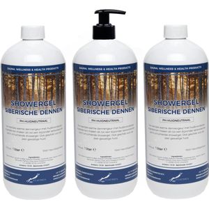 Douchegel Siberische Dennen 1 liter - set van 3 stuks - met gratis pomp - Showergel
