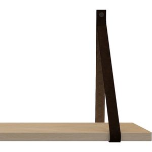 Handles and more Leren plankdragers - met sierschroeven - 100% leer – Donkerbruin – set van 2 leren plank banden