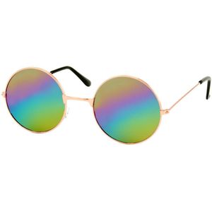 Ronde Hippie Zonnebril Unisex Goud - Regenboog Spiegelglazen - Ronde bril