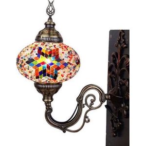 Oosterse Lamp – Wandlamp - Mozaïek Lamp - Turkse Lamp - Marokkaanse Lamp - Ø 15 cm - Hoogte 28 cm - Handgemaakt - Authentiek -Multi Kleur