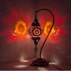 Mozaïek Lamp - Oosterse Lamp - Turkse Lamp - Tafellamp - Marokkaanse Lamp - Boogmodel - Ø 15 cm - Hoogte 42 cm - Handgemaakt - Authentiek - Rood