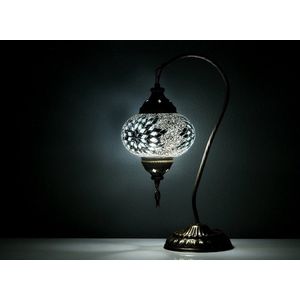 Mozaïek Lamp - Oosterse Lamp - Turkse Lamp - Tafellamp - Marokkaanse Lamp - Boogmodel - Ø 19 cm - Hoogte 42 cm - Handgemaakt - Authentiek - Wit