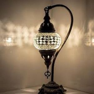Mozaïek Lamp - Oosterse Lamp - Turkse Lamp - Tafellamp - Marokkaanse Lamp - Boogmodel - Ø 13 cm - Hoogte 40 cm - Handgemaakt - Authentiek - Wit