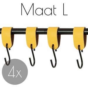 4x Leren S-haak hangers - Handles and more® | GEEL - maat L (Leren S-haken - S haken - handdoekkaakje - kapstokhaak - ophanghaken)