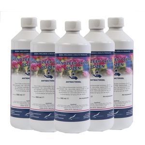 Handzeep Crème Rozen 500 ml - met gratis pompje - set van 5 stuks - Voordeelverpakking