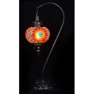 Mozaïek Lamp - Oosterse Lamp - Turkse Lamp - Tafellamp - Marokkaanse Lamp - Boogmodel - Ø 15 cm - Hoogte 42 cm - Handgemaakt - Authentiek - Rood