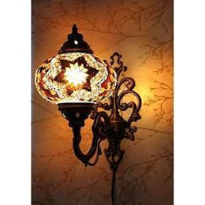 Oosterse Lamp – Wandlamp - Mozaïek Lamp - Turkse Lamp - Marokkaanse Lamp - Ø 16 cm - Hoogte 28 cm - Handgemaakt - Authentiek - Geel & Bruin