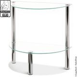 Bijzettafel gehard veiligheid glas | Half rond | Verchroomd staal | glazen bijzet tafel 47cm hoog